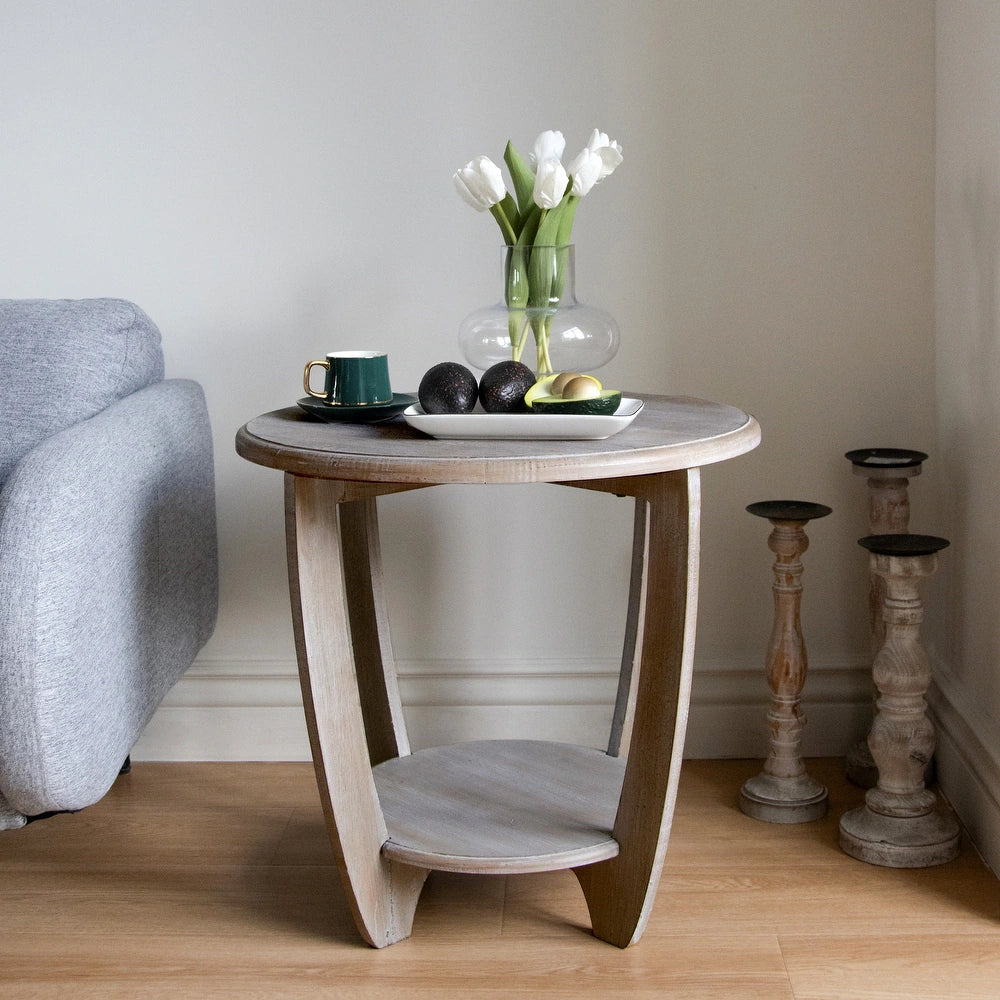 Rund landlig sidebord med to hylder
